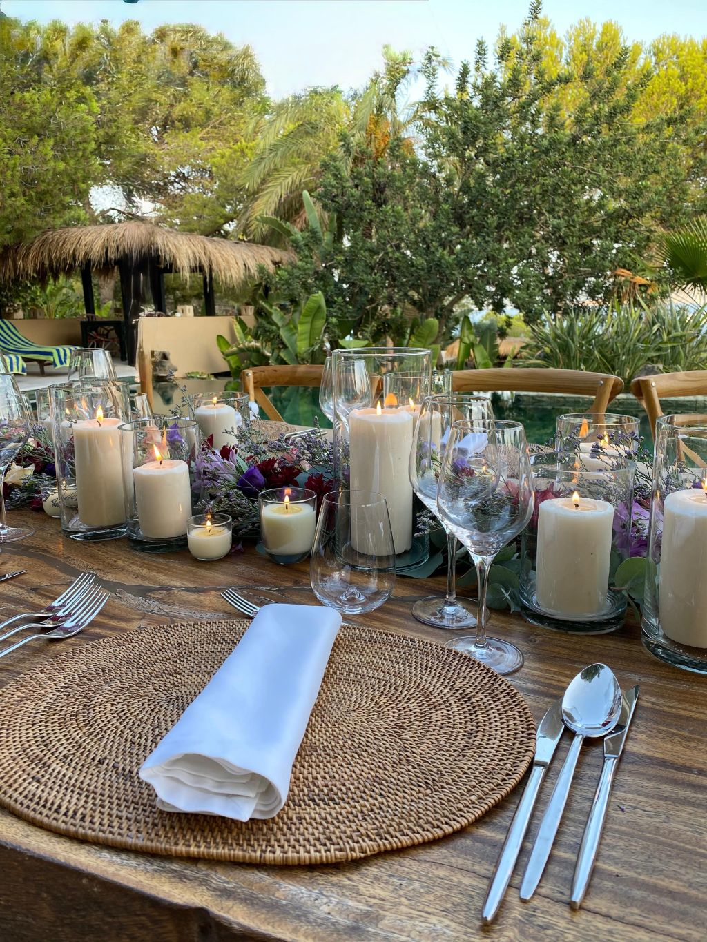 Beautifully set dinner table for group hosting and gathering